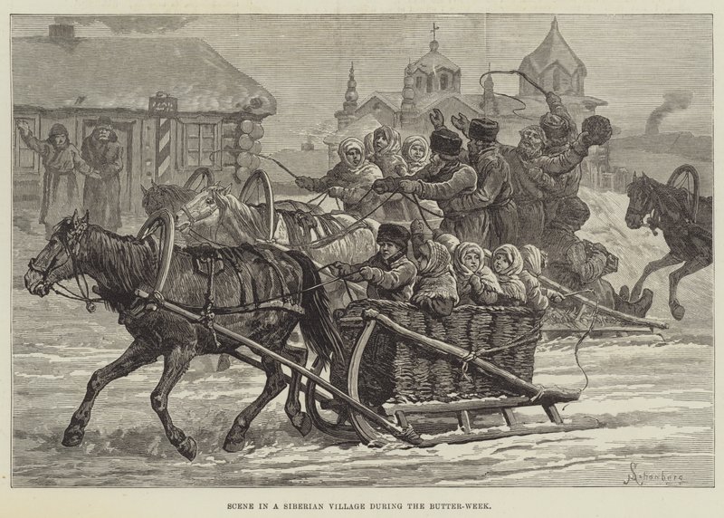 Tereyağı Haftası sırasında bir Sibirya Köyündeki Sahne by Johann Nepomuk Schonberg