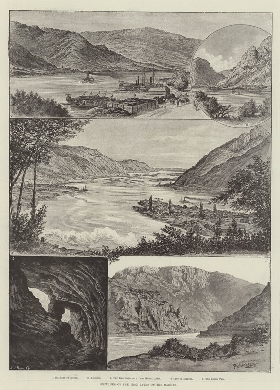 Tuna Nehri üzerindeki Demir Kapıların Eskizleri by Johann Nepomuk Schonberg