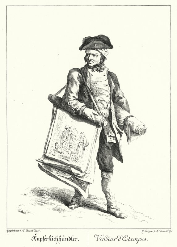 Baskı satıcısı (gravür) by Johann Christian (after) Brand