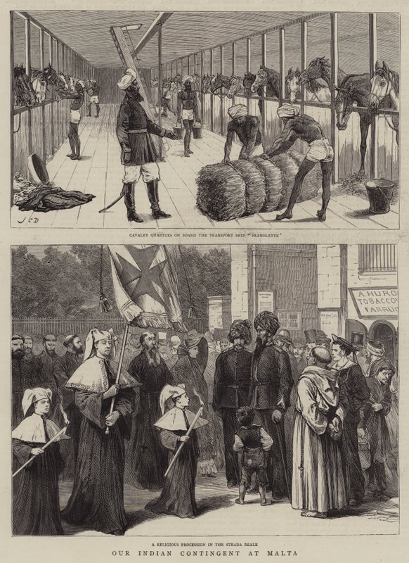 ಮಾಲ್ಟಾ ಟರ್ಕ್‌ನಲ್ಲಿರುವ ನಮ್ಮ ಭಾರತೀಯ ತುಕಡಿ by John Charles Dollman