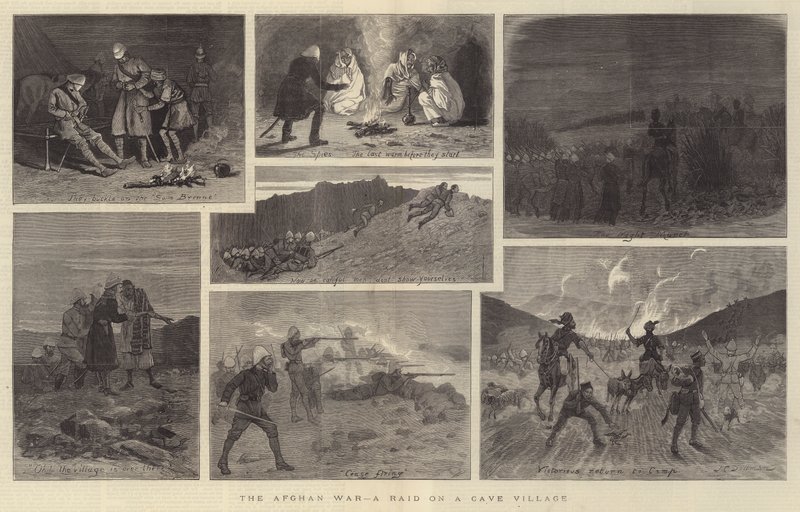 Afgan Savaşı, Mağara Köyüne Baskın by John Charles Dollman
