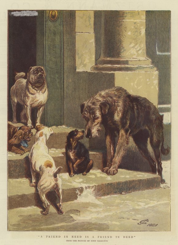 İhtiyacı Olan Bir Arkadaş Tapuda Bir Dosttur (chromolitho) by John Charlton