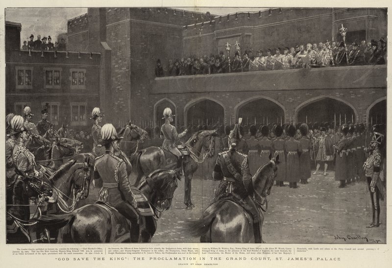 Tanrı Kralı korusun, Büyük Mahkemede Bildiri, St James Sarayı by John Charlton