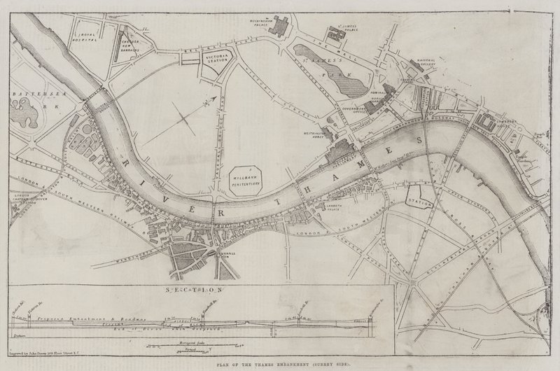 Thames Bent Planı, Surrey Side by John Dower