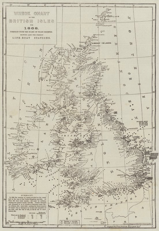 1868 için Britanya Adaları Enkaz Haritası by John Dower