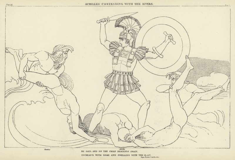 Akhilleus nehirlerle rekabet ediyor by John Flaxman