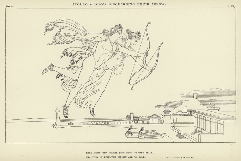 Apollo ve Diana Oklarını atıyorlar by John Flaxman