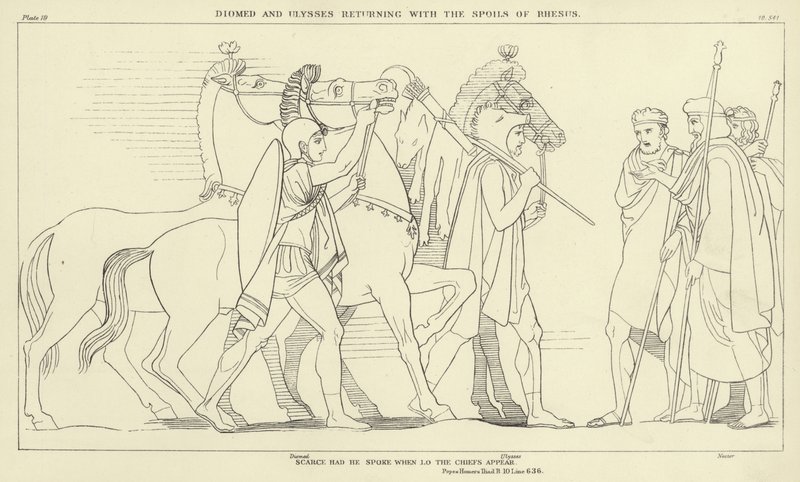 Diomed and Ulysses returning with the Spoils of Rhesus  by John Flaxman