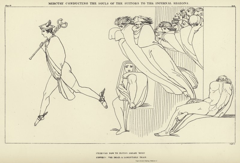 Mercury conducting the Souls of the Suitors to the Infernal Regions  by John Flaxman