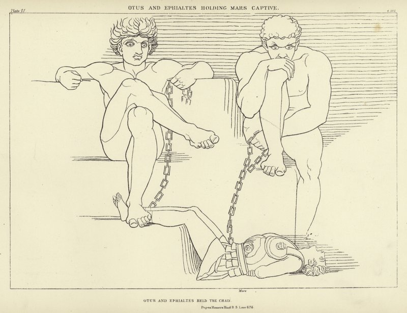 Otus and Ephialtes holding Mars Captive  by John Flaxman
