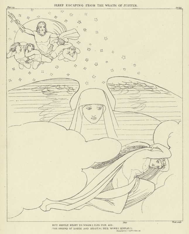 Sleep escaping from the wrath of Jupiter  by John Flaxman