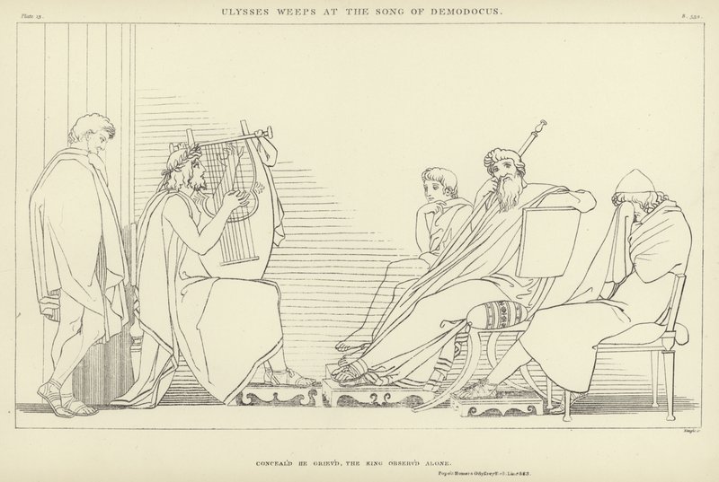 Ulysses weeps at the Song of Demodocus  by John Flaxman