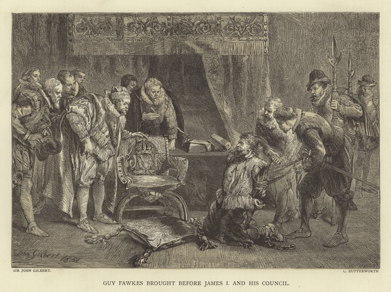 Guy Fawkes, James I ve konseyinin önüne getirdi by John Gilbert