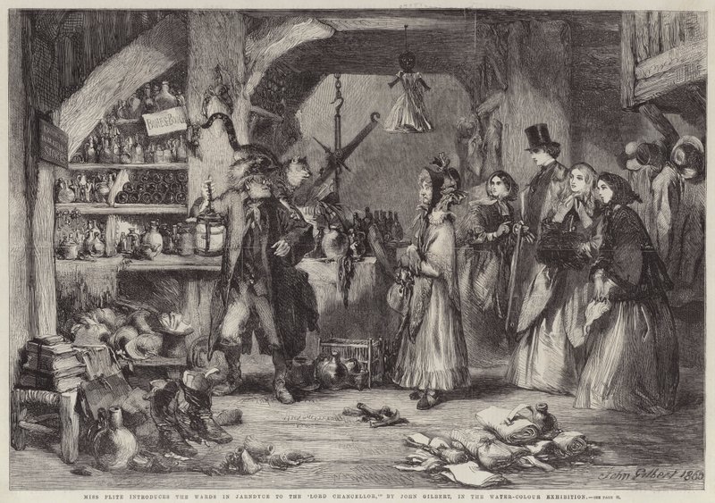Bayan Flite, Jarndyce'deki Koğuşları 'Lord Şansölye' ile tanıştırıyor by John Gilbert