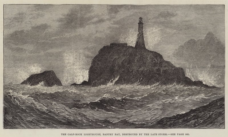 Geç Fırtına tarafından yok edilen Calf-Rock Deniz Feneri, Bantry Bay by John Gilbert