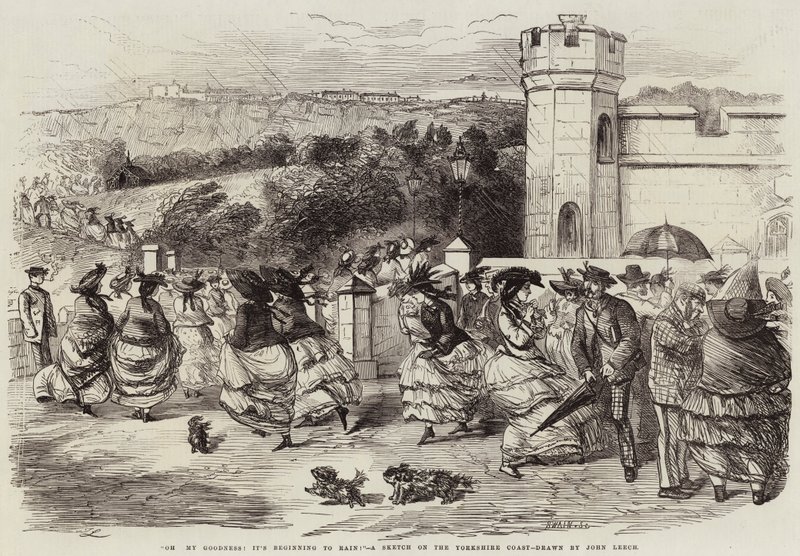 Aman tanrım! Yağmur başlıyor!, Yorkshire Sahilinde Bir Eskiz by John Leech