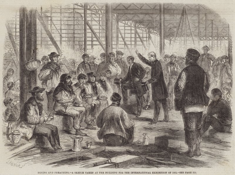 Yemek ve Vaaz, 1862 Uluslararası Sergisi için Binada çekilmiş bir Eskiz by John Palmer
