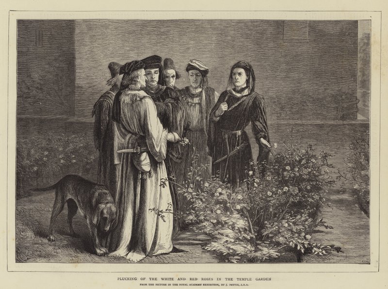 Tapınak Bahçesinde Beyaz ve Kırmızı Güllerin Toplanması by John Pettie