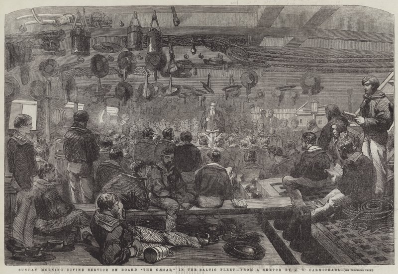 Baltık Filosundaki Sezar Gemisinde Pazar Sabahı İlahi Ayini by John Wilson Carmichael
