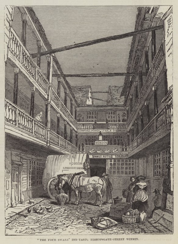Four Swans Inn-Yard, Bishopsgate-Street içinde by John Wykeham Archer