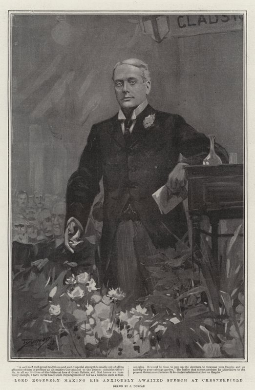 Lord Rosebery, Chesterfield'da merakla beklenen Konuşmasını yapıyor by after John Duncan