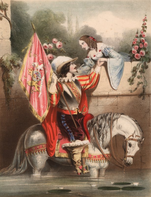 Bahçe Duvarı Kate - aşkıyla buluşan beyaz atlı asker (renkli taş) by John (after) Brandard