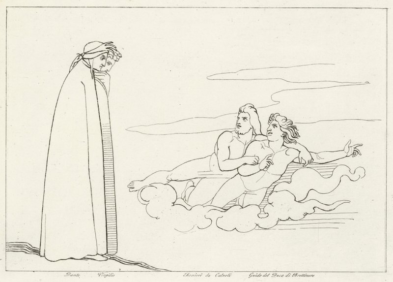 Guido Di Brettinaro ile Bir Konuşma, Araf, Canto 14 (gravür) by John (after) Flaxman