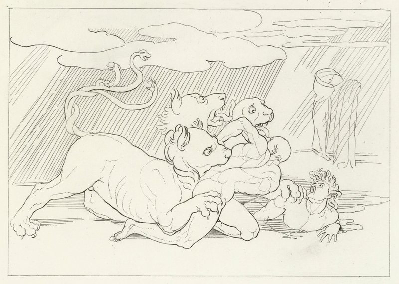 Cerberus, Inferno, Canto 6 (gravür) by John (after) Flaxman