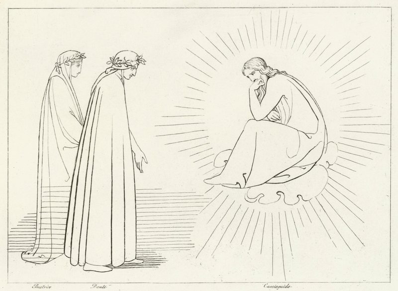 Dante Cacciaguida ile Söylev, Cennet, Canto 17 (gravür) by John (after) Flaxman