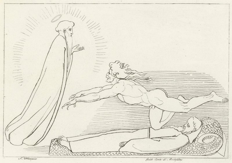 Guido Da Montefeltro için çekişme, Cehennem, Canto 27 (gravür) by John (after) Flaxman
