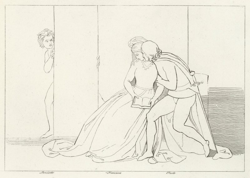 Aşıklar Şaşırdı, Cehennem, Canto 5 (gravür) by John (after) Flaxman