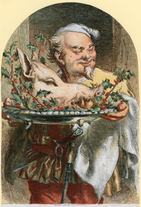 Yaban domuzu kafasının getirilmesi (renkli gravür) by John (after) Gilbert