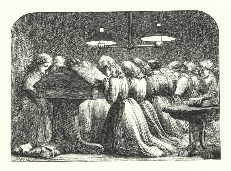Kız Okulunda Akşam Namazı (gravür) by John (after) Gilbert