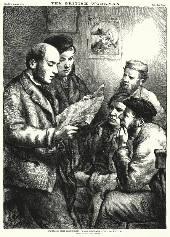 İşçiler "Halka Ücretsiz Pazar Günleri"ni tartışıyor (gravür) by John (after) Gilbert