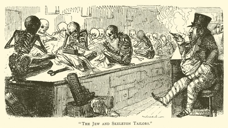 Yahudi ve iskelet terziler (gravür) by John (after) Leech