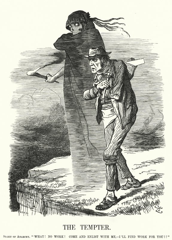 Punch karikatür: The Tempter - işsizler için anarşizmin cazibesi (gravür) by John (after) Tenniel
