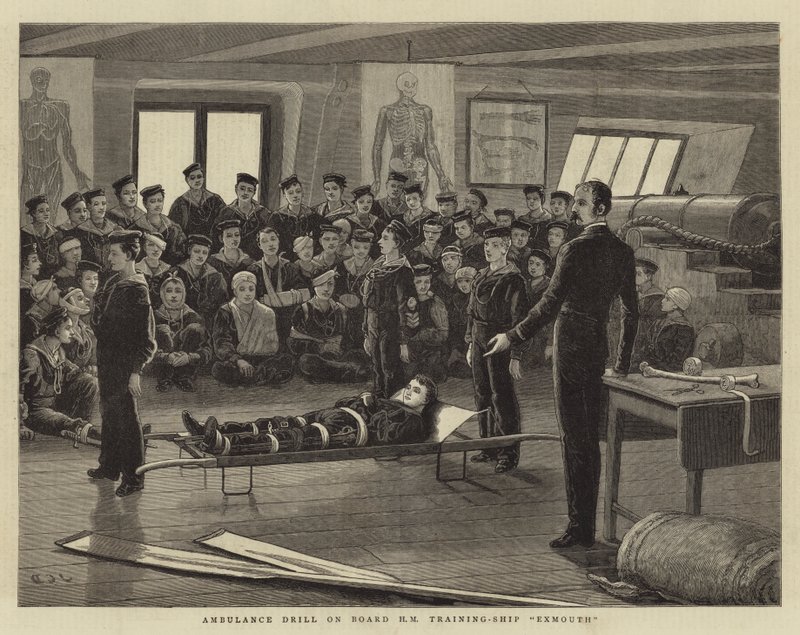Gemide Ambulans Tatbikatı HM Eğitim-Gemi Exmouth by John Charles Dollman
