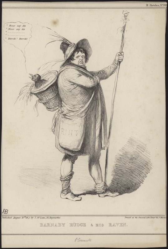 Barnaby Rudge and his raven, illustration from 