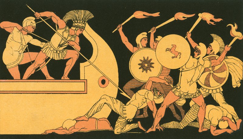 Ajax, Yunan gemilerini Truva atlarına karşı savunuyor by John Flaxman