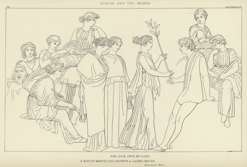 Hesiodos ve İlham Perileri by John Flaxman