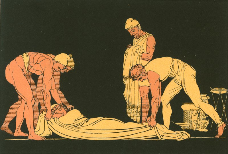 Ulysses, Phaeacian denizcileri tarafından kendi kıyılarında uyuyakaldı. by John Flaxman