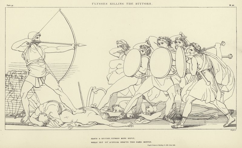 Ulysses, Talipleri Öldürüyor by John Flaxman