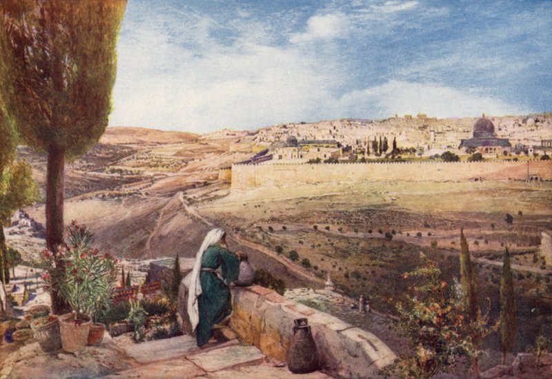 Kudüs, İsa'nın Şehir için ağladığı Zeytin Dağı'ndaki geleneksel Noktadan (renkli taş) by John Fulleylove