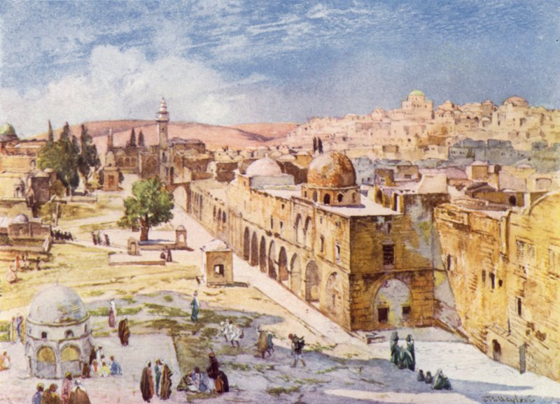 Antonia Kulesi Bölgesinin yakınındaki Kışladan Tapınak Alanının Batı Yakası (renkli taş) by John Fulleylove