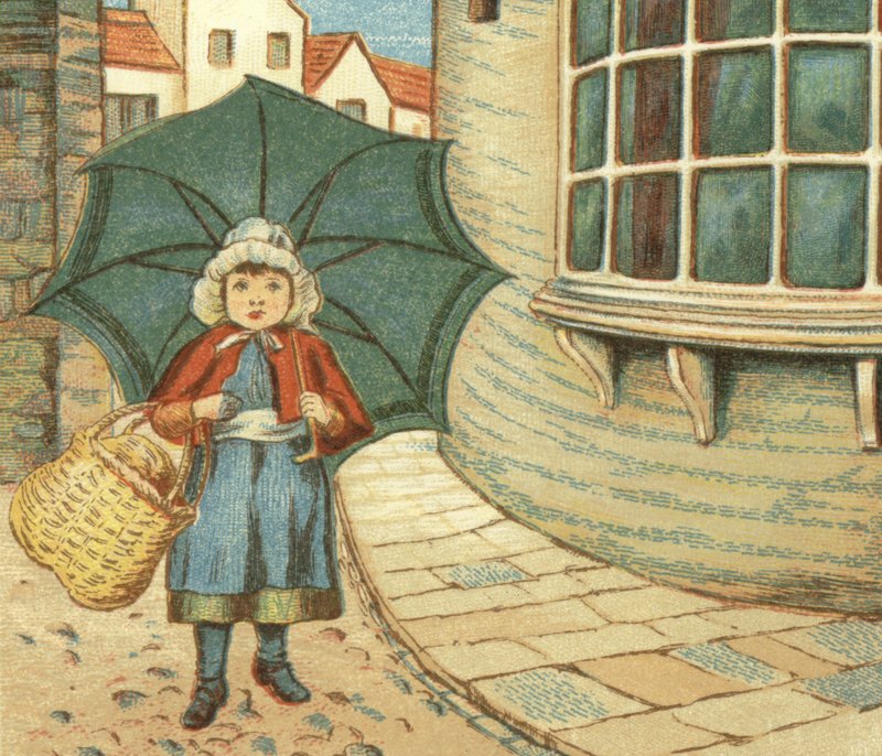 Küçük kız sepetiyle alışverişe çıktı (renkli taş) by John George (after) Sowerby