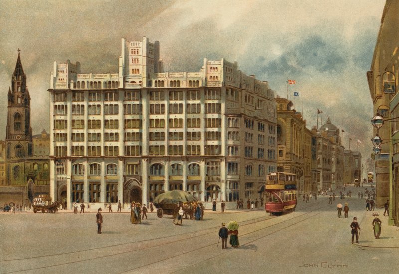 Liverpool: Kule Binası ve Su Sokağı (renkli taş) by John Glynn