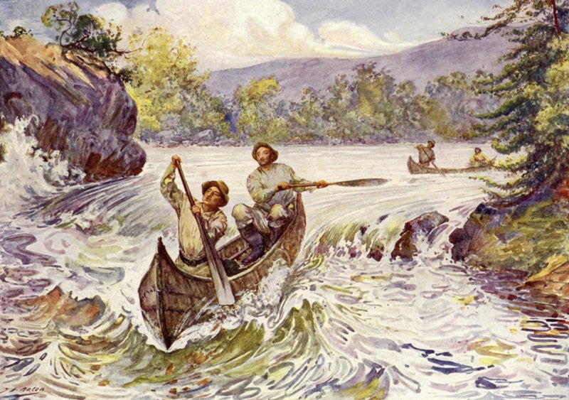 Kanolarla akıntı çeken Kanadalılar (renkli taş) by John Henry Frederick (after) Bacon