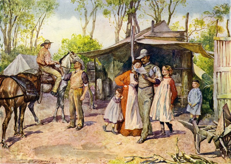 Avustralya çalısında mektup teslimi (renkli taş) by John Henry Frederick (after) Bacon