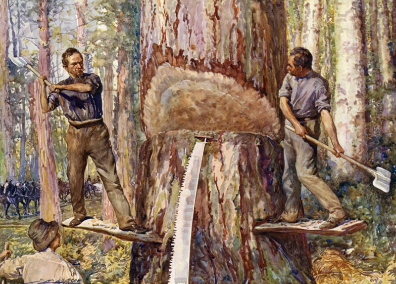 Kereste kesen keresteciler (renkli taş) by John Henry Frederick (after) Bacon