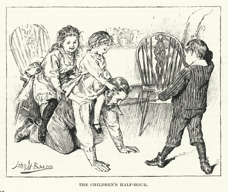 Çocukların yarım saati - babalarıyla oynama (gravür) by John Henry Frederick (after) Bacon